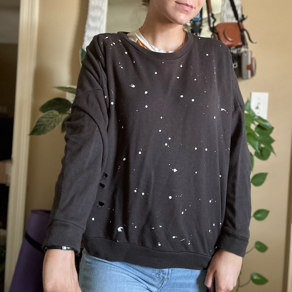 Chloe & Katie distressed purple/brown sweatshirt with paint splatters